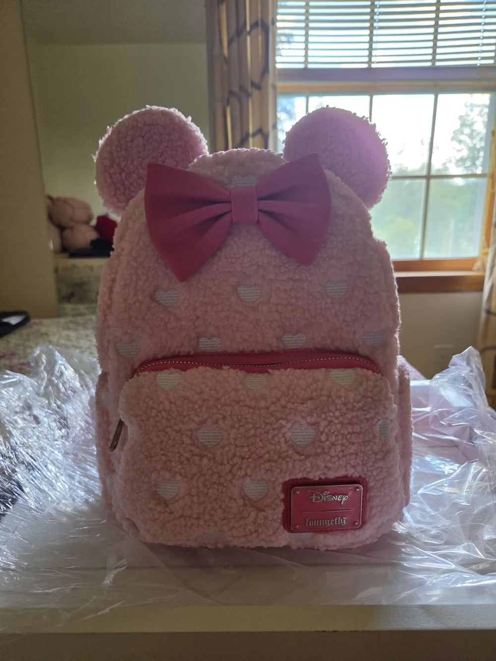 Loungefly Pink Sherpa Minnie Bow Kids Backpack